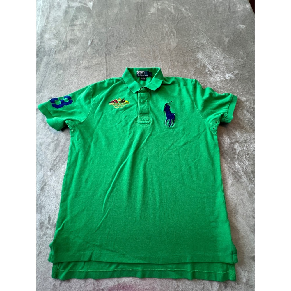Polo Ralph Lauren Polo Shirt Mens Large Green Big Pony Custom Fit Short Sleeve